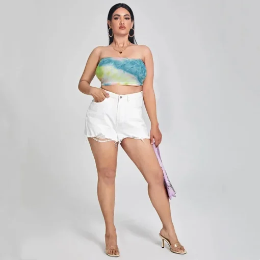 Plus Size Tie-Dye Strapless Crop Top 6XL-8XL - Image 5