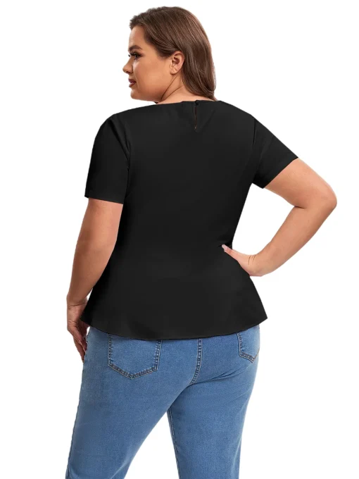 Plus Size Keyhole Peplum Top Short Sleeve - Image 2