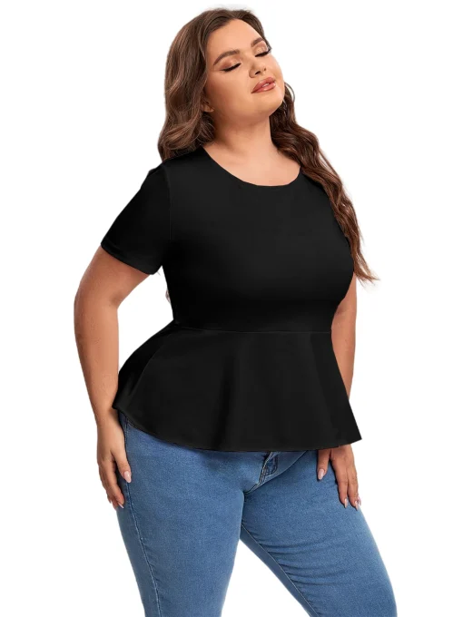 Plus Size Keyhole Peplum Top Short Sleeve - Image 3