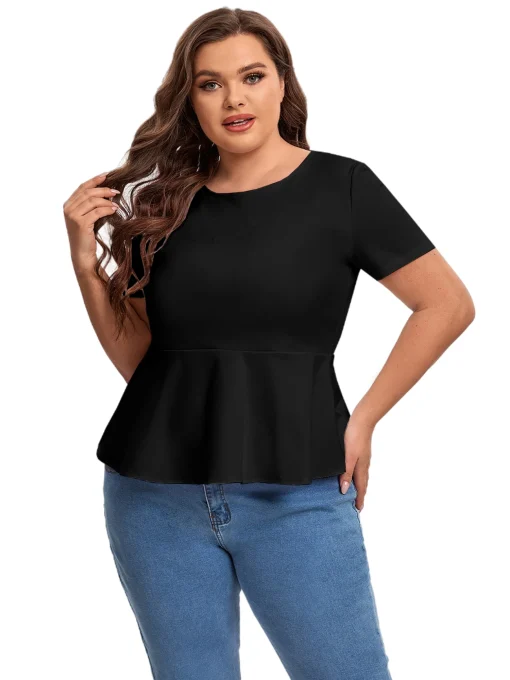 Plus Size Keyhole Peplum Top Short Sleeve - Image 4