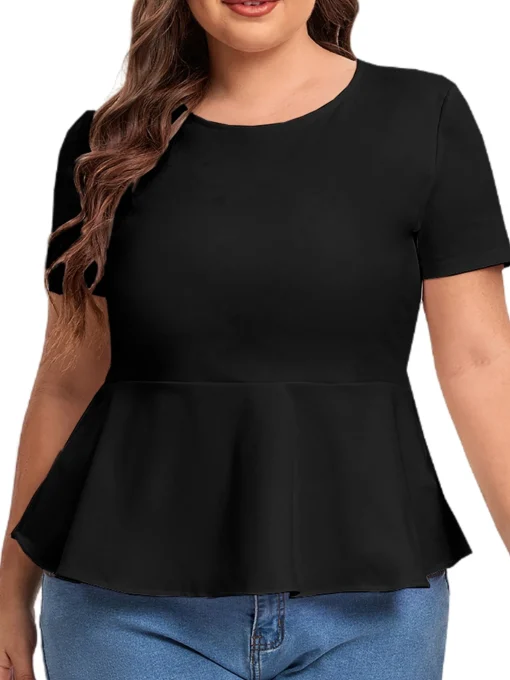 Plus Size Keyhole Peplum Top Short Sleeve - Image 5