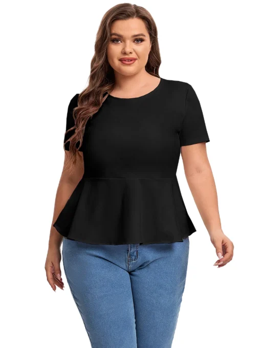 Plus Size Keyhole Peplum Top Short Sleeve