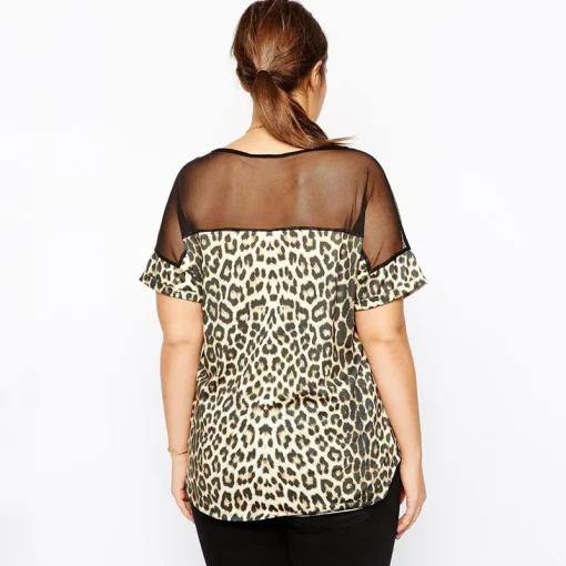 Plus Size Leopard Print Mesh T-Shirt - Image 4