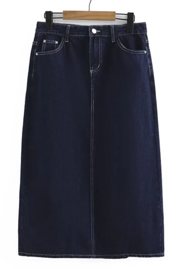 Plus Size High Waist A-Line Denim Skirt