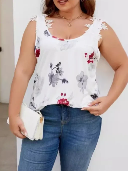 Plus Size Sleeveless Floral Embroidered Summer Tops - Image 3