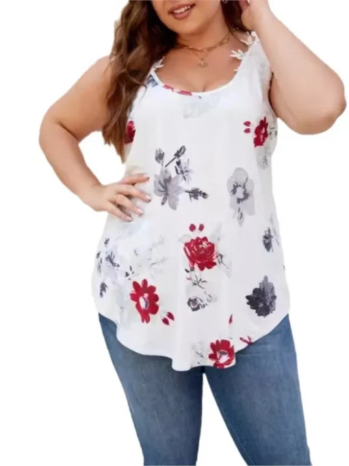 Plus Size Sleeveless Floral Embroidered Summer Tops - Image 4