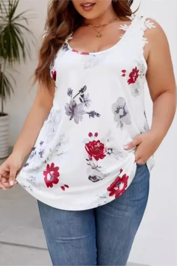 Plus Size Sleeveless Floral Embroidered Summer Tops