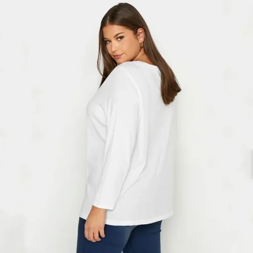 Plus Size White Long Sleeve Cotton Tee 7XL - Image 2