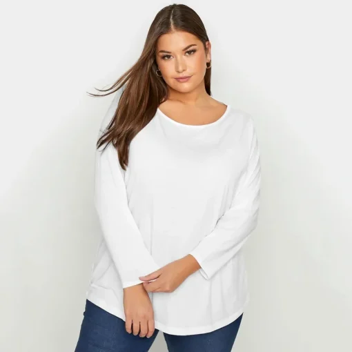 Plus Size White Long Sleeve Cotton Tee 7XL