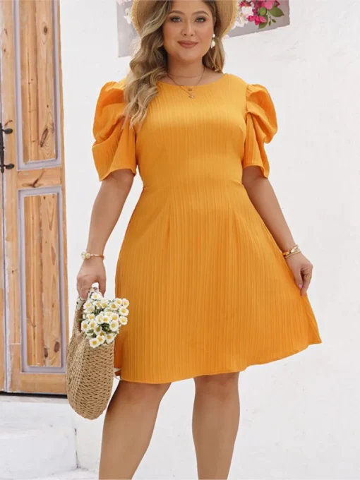 Plus Size Midi Puff Sleeve Dress