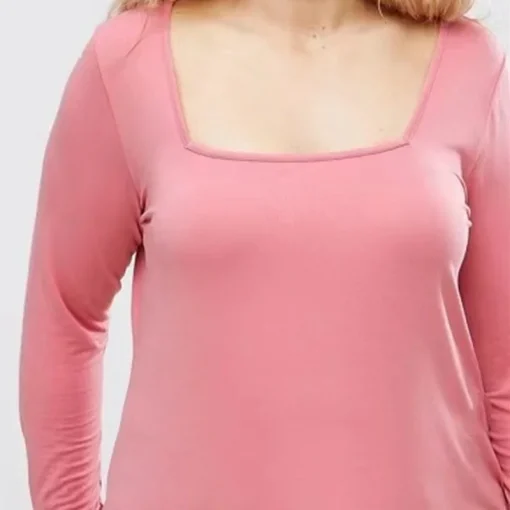 Plus Size Square Neck Pink Sheath Blouse 8XL - Image 4