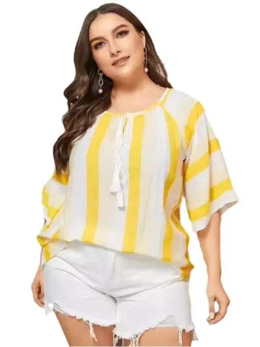 Plus Size Striped Fringe Summer Tops - Image 4