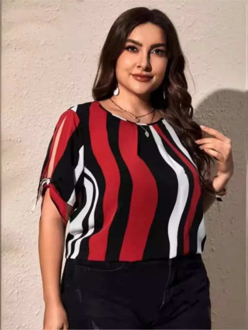 Plus Size Striped Print Summer Tops - Image 2