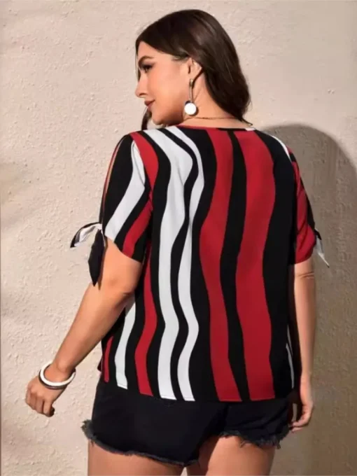 Plus Size Striped Print Summer Tops - Image 3