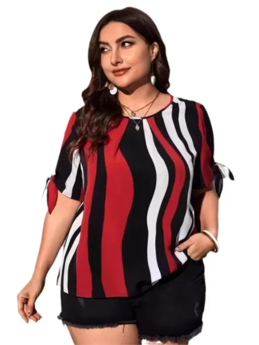 Plus Size Striped Print Summer Tops - Image 4