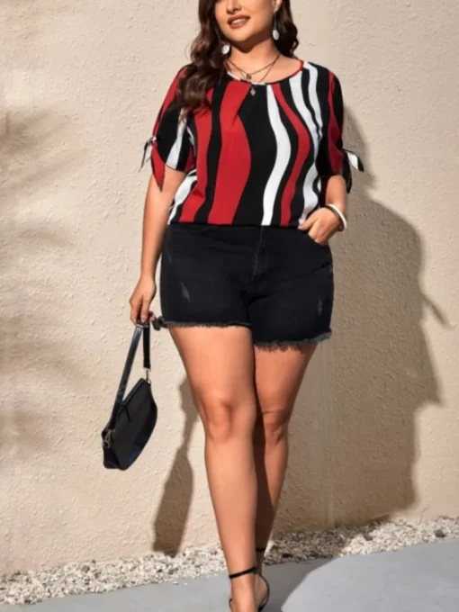 Plus Size Striped Print Summer Tops - Image 5