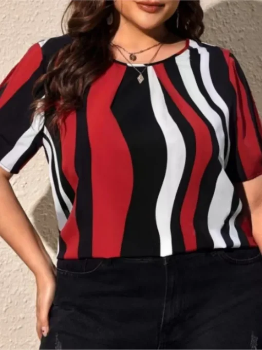 Plus Size Striped Print Summer Tops