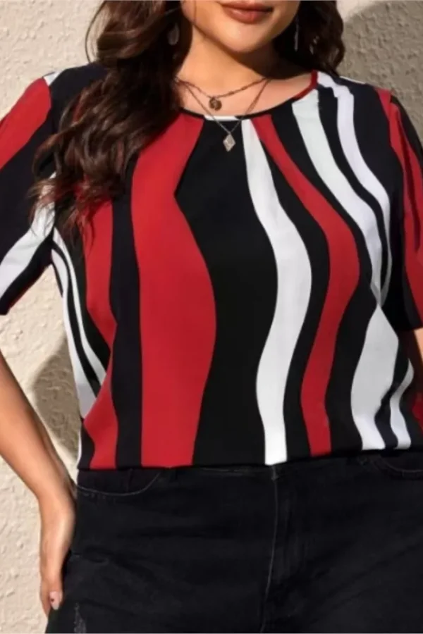 Plus Size Striped Print Summer Tops