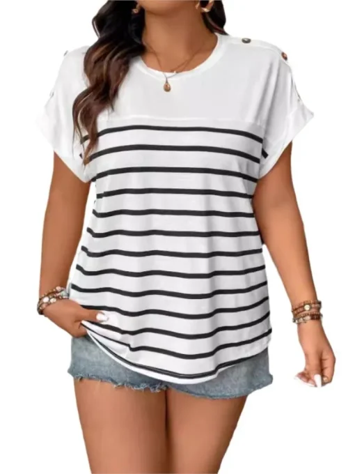 Plus Size Striped Pullover T-Shirts - Image 4