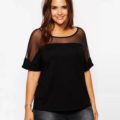 Plus Size Mesh Patchwork Top