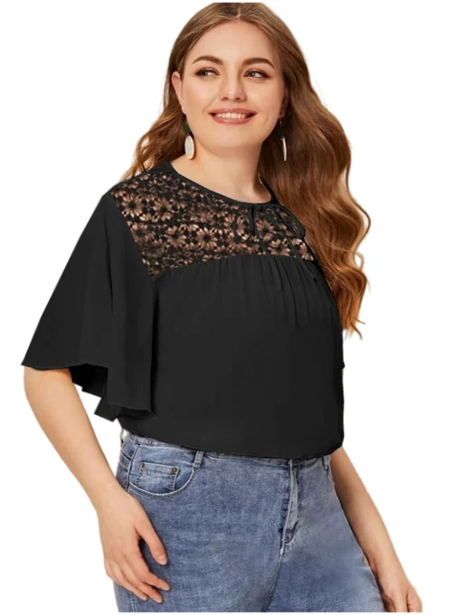 Plus Size Lace Tie Front Blouse - Image 2