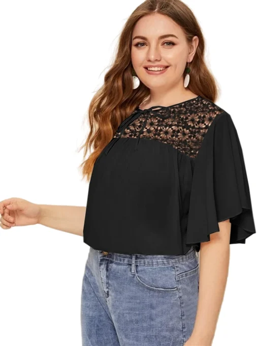 Plus Size Lace Tie Front Blouse - Image 5