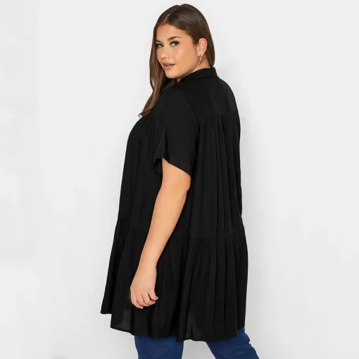 Plus Size Black Longline Smock Shirt 6XL 7XL - Image 2