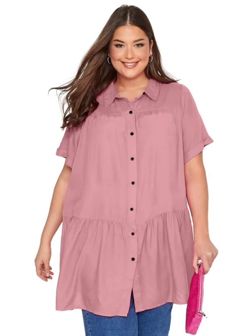 Plus Size Black Short Sleeve Tiered Smock Shirt