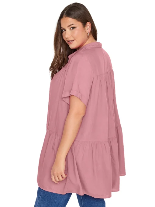 Plus Size Black Short Sleeve Tiered Smock Shirt - Image 2