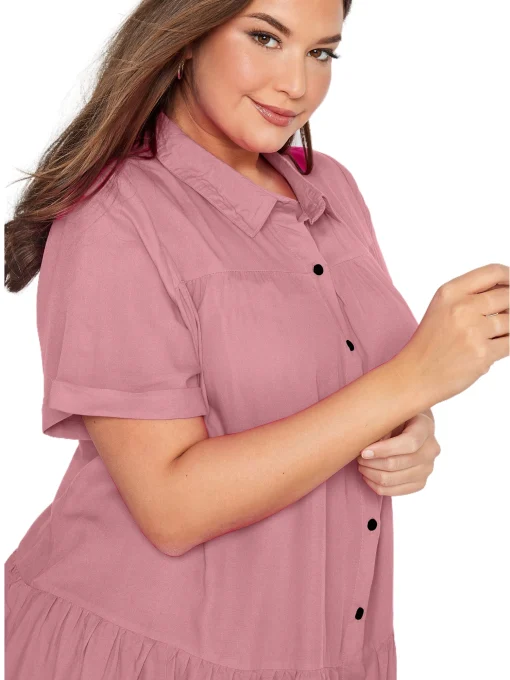 Plus Size Black Short Sleeve Tiered Smock Shirt - Image 4