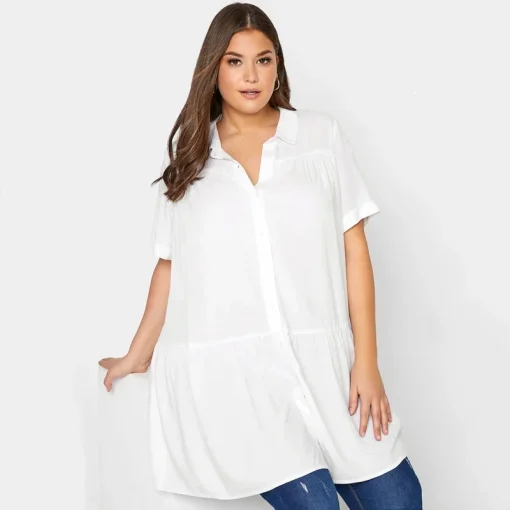 Plus Size Elegant Tiered Smock Shirt