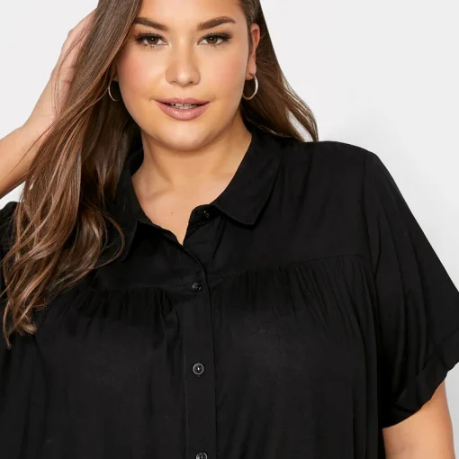 Plus Size Black Longline Smock Shirt 6XL 7XL - Image 4