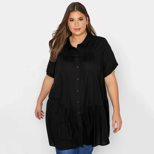 Plus Size Black Longline Smock Shirt 6XL 7XL