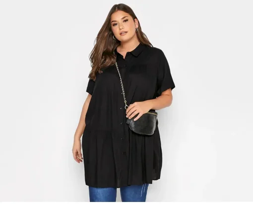 Plus Size Black Longline Smock Shirt 6XL 7XL - Image 3