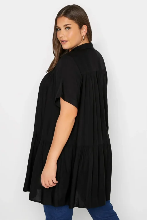 Plus Size Black Longline Smock Shirt 6XL 7XL - Image 4