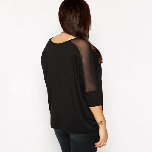 Plus Size Black Mesh Blouse 6XL - Image 2