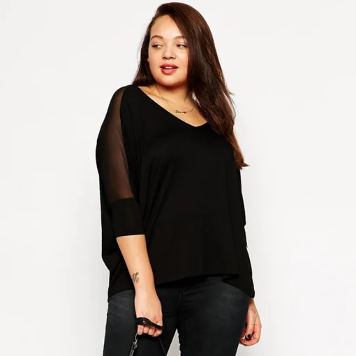 Plus Size Black Mesh Blouse 6XL