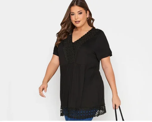 Plus Size Peplum Lace Blouse Short Sleeve 5XL 6XL - Image 4