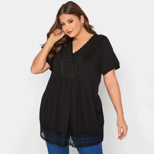 Plus Size Peplum Lace Blouse Short Sleeve 5XL 6XL