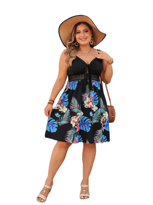 Plus Size Floral Print Sleeveless Slip Dress - Image 4