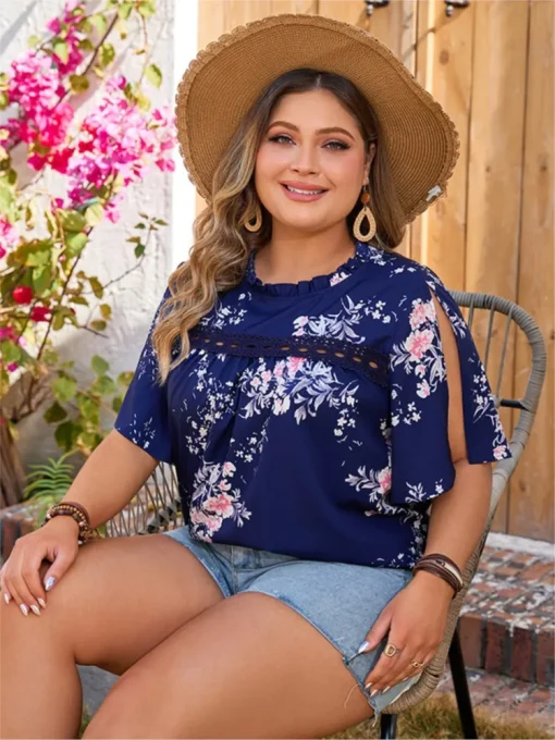 Plus Size Floral Print Summer Tops - Image 5