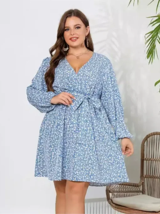 Plus Size Floral Print V-Neck Mini Dress - Image 2