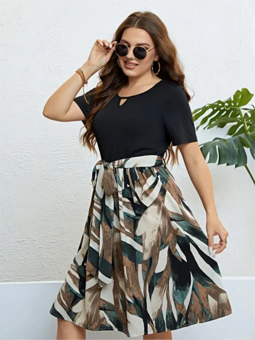 Plus Size Black Graffiti Print Midi Dress - Image 3