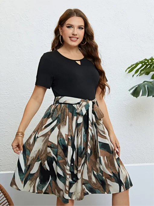 Plus Size Black Graffiti Print Midi Dress