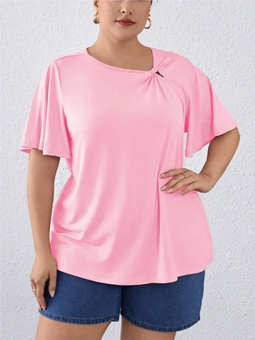 Plus Size Pink Pleated Summer Tops - Image 5