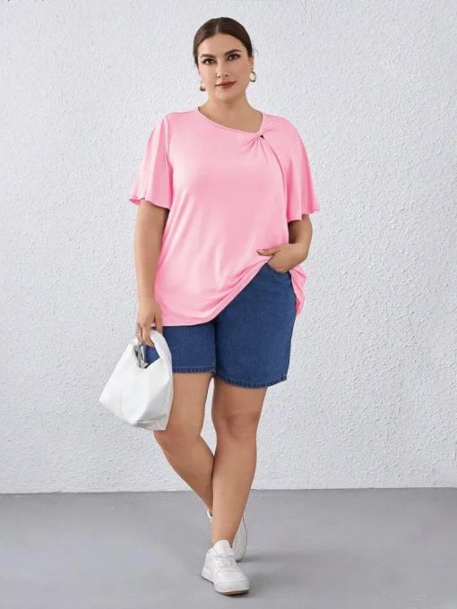 Plus Size Pink Pleated Summer Tops