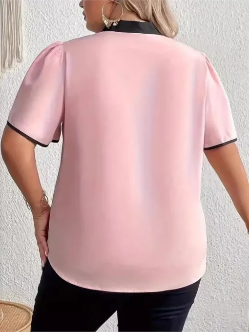 Plus Size Pink Summer Pullover Tops - Image 3