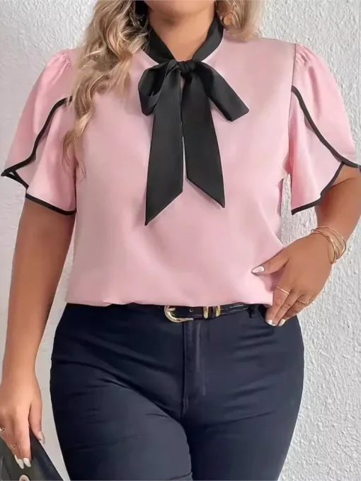 Plus Size Pink Summer Pullover Tops