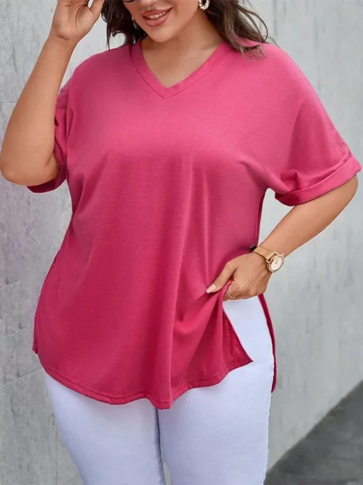 Plus Size Summer V-Neck T-Shirts for Women - Image 2