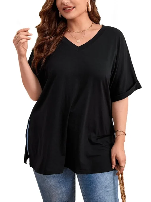 Plus Size Summer V-Neck T-Shirts for Women - Image 5